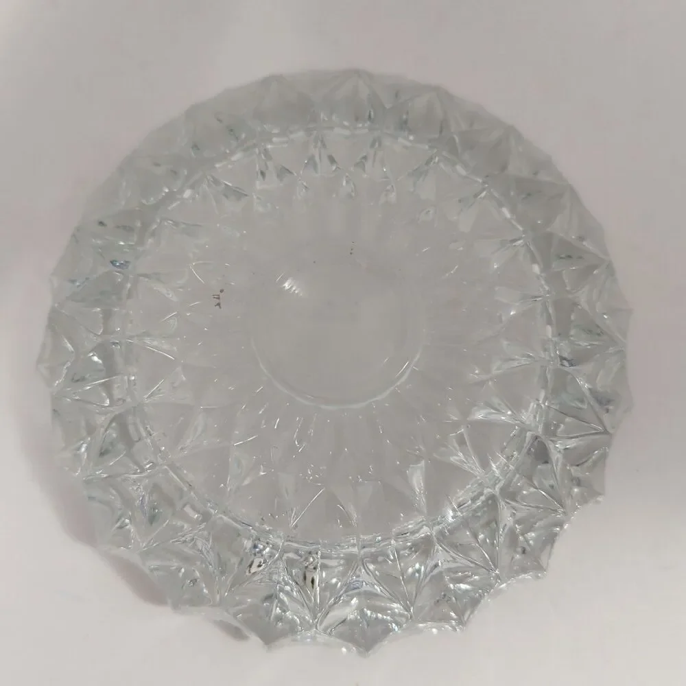 ​Vintage Clear Crystal Ashtray Heavy Diamond Cut Pattern Round Mid Century
